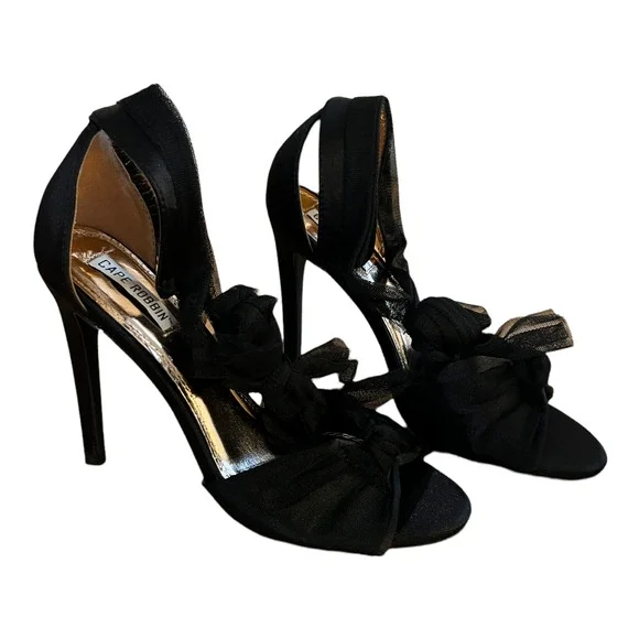 New Cape Robbin Stiletto Heels "Alza" SIZE 7.5 M Black with Black Lace Ribbon - Picture 2 of 6